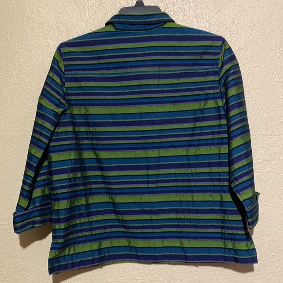 c.l.o.t.h.e.s Jacket Blazer XL Navy Blue Green Stripes 3/4 Sleeve Front Buttons - Picture 10 of 14